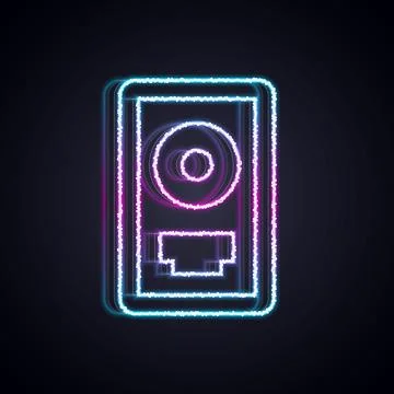 Glowing neon line CD disk award in frame icon isolated on black background... Stock Illustration
