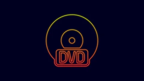 Glowing neon line CD or DVD disk icon isolated on blue background. Compact disc Stock Footage 227201904