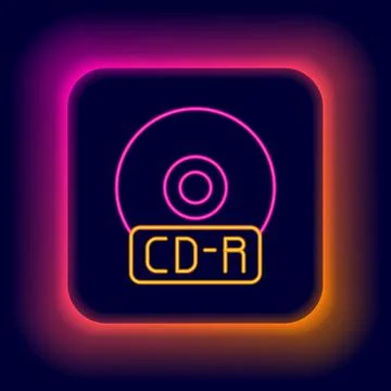 Glowing neon line CD or DVD disk icon isolated on black background. Compact disc Stock-Illustration