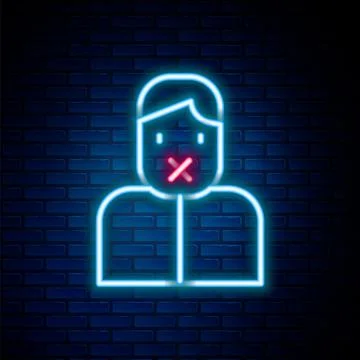 Glowing neon line Censor and freedom of speech concept icon isolated on brick 库存插图