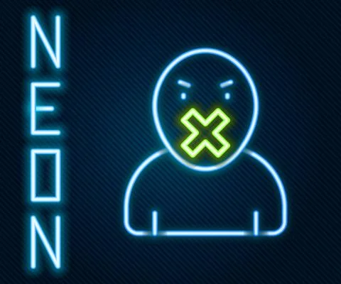 Glowing neon line Censor and freedom of speech concept icon isolated on black Stock Illustration