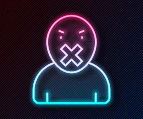 Glowing neon line Censor and freedom of speech concept icon isolated on black 스톡 일러스트