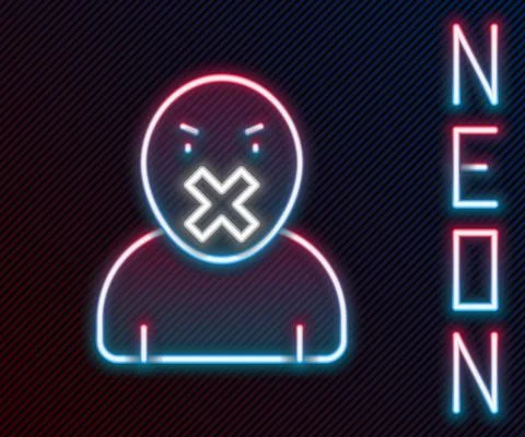 Glowing neon line Censor and freedom of speech concept icon isolated on black 스톡 일러스트