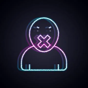 Glowing neon line Censor and freedom of speech concept icon isolated on black Stockillustratie