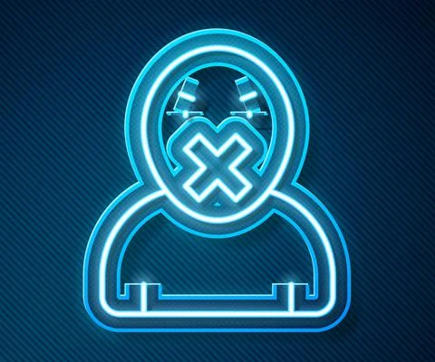 Glowing neon line Censor and freedom of speech concept icon isolated on blue Stock Illustration