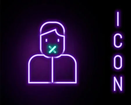 Glowing neon line Censor and freedom of speech concept icon isolated on black Stock Illustration