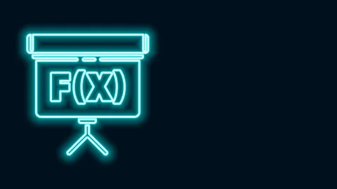 Glowing neon line Chalkboard with function mathematical icon isolated on black 스톡 동영상 141829151
