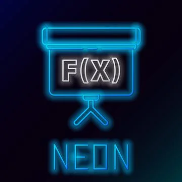 Glowing neon line Chalkboard with function mathematical icon isolated on black Stock Illustration