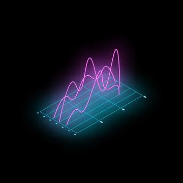 Glowing neon line chart showing growth on dark background Illustrazione stock