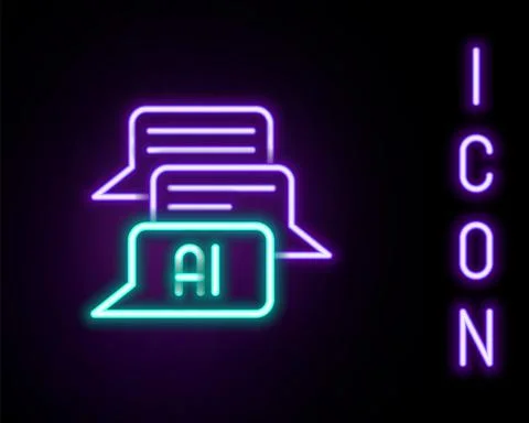 Glowing neon line Chat bot icon isolated on black background. Chatbot icon Stock Illustration