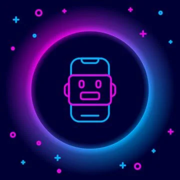 Glowing neon line Chat bot icon isolated on black background. Chatbot icon... Stock Illustration