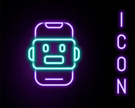 Glowing neon line Chat bot icon isolated on black background. Chatbot icon... Stock Illustration