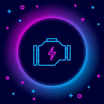 Glowing neon line Check engine icon isolated on black background. Colorful ou Illustrazione stock