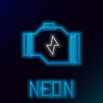 Glowing neon line Check engine icon isolated on black background. Colorful ou Stock Illustration