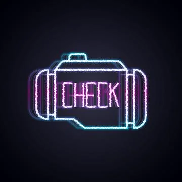 Glowing neon line Check engine icon isolated on black background.  Vector Stock Illustration