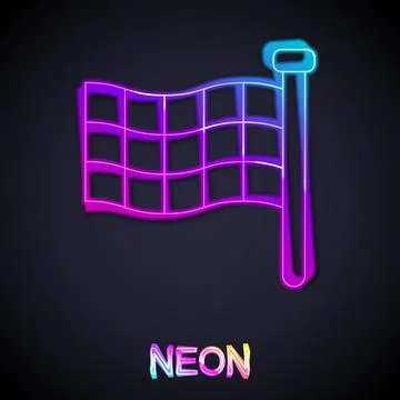 Glowing neon line Checkered flag icon isolated on black background. Racing fl 스톡 일러스트