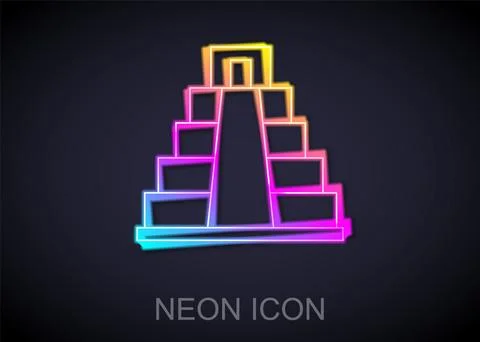 Glowing neon line Chichen Itza in Mayan icon isolated on black background Ilustración de archivo