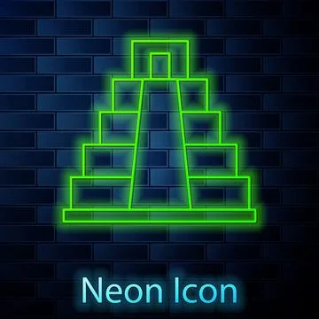 Glowing neon line Chichen Itza in Mayan icon isolated on brick wall background Ilustración de archivo