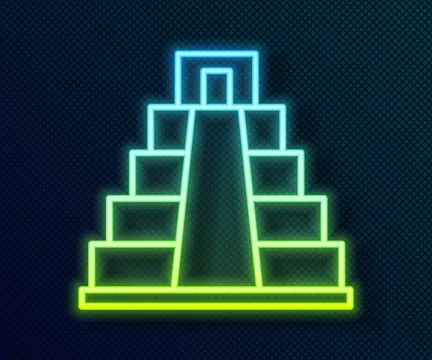 Glowing neon line Chichen Itza in Mayan icon isolated on black background Ilustración de archivo