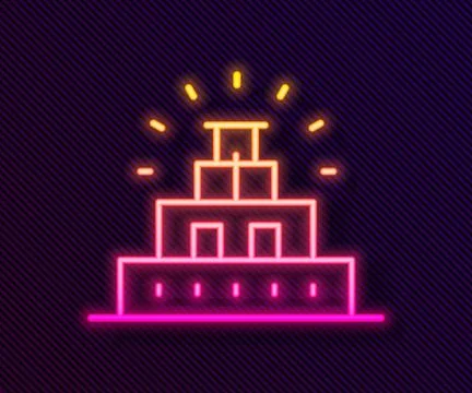 Glowing neon line Chichen Itza in Mayan icon isolated on black background. .. Ilustración de archivo