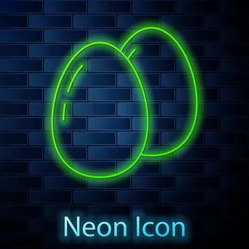 Glowing neon line Chicken egg icon isolated on brick wall background. Vector Stock Illustration