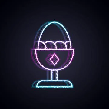 Glowing neon line Chicken egg on a stand icon isolated on black background... Stock Illustration