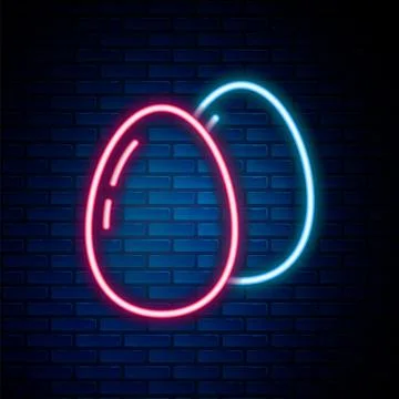 Glowing neon line Chicken egg icon isolated on brick wall background. Color.. Stock Illustration