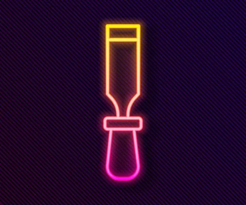 Glowing neon line Chisel tool for wood icon isolated on black background. Vector Stock Illustration