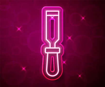 Glowing neon line Chisel tool for wood icon isolated on red background. Vector Stock Illustration