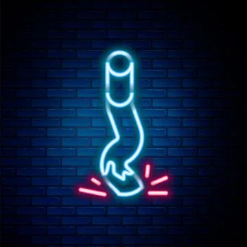 Glowing neon line Cigarette butt icon isolated on brick wall background. Stub Stock Illustration
