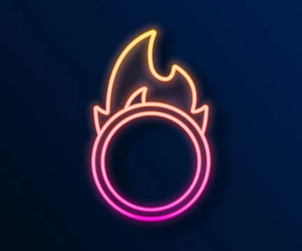 Glowing neon line Circus fire hoop icon isolated on black background. Ring .. Stock Illustration