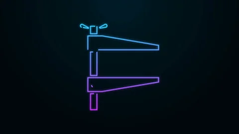 Glowing neon line Clamp tool icon isolated on black background. Locksmith tool 스톡 동영상 140229133