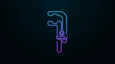 Glowing neon line Clamp tool icon isolated on black background. Locksmith tool 스톡 동영상 140229340