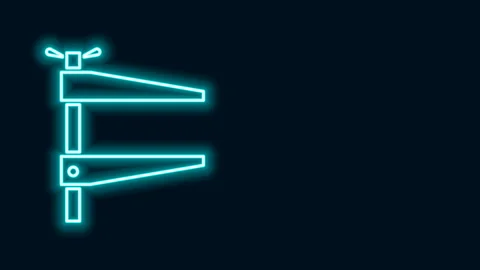 Glowing neon line Clamp tool icon isolated on black background. Locksmith tool 스톡 동영상 141831018