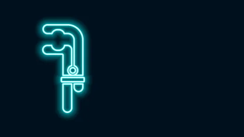 Glowing neon line Clamp tool icon isolated on black background. Locksmith tool 스톡 동영상 141831054