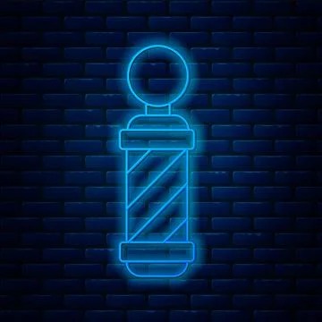 Glowing neon line Classic Barber shop pole icon isolated on brick wall backgr Stock Illustration