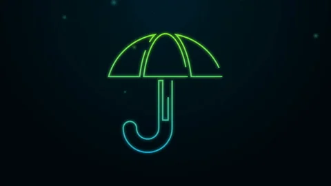 Glowing neon line Classic elegant opened umbrella icon isolated on black Stock Footage 140366793