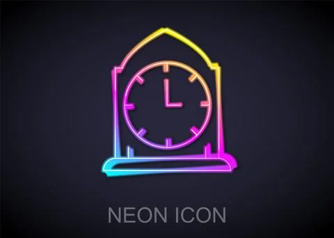 Glowing neon line Clock icon isolated on black background. Time symbol. Vector Illustrazione stock