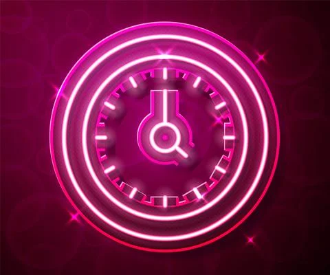 Glowing neon line Clock icon isolated on red background. Time symbol. Vector Illustrazione stock
