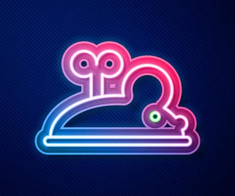 Glowing neon line Clockwork mouse icon isolated on blue background. Wind up Illustrazione stock