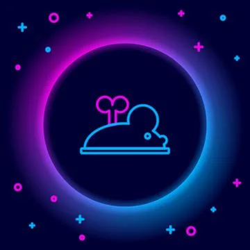 Glowing neon line Clockwork mouse icon isolated on black background. Wind up Illustrazione stock