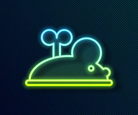 Glowing neon line Clockwork mouse icon isolated on black background. Wind up 스톡 일러스트