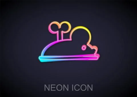 Glowing neon line Clockwork mouse icon isolated on black background. Wind u.. 스톡 일러스트