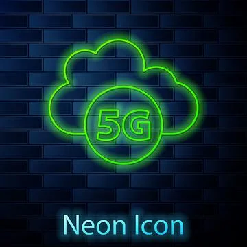 Glowing neon line Cloud 5G new wireless internet wifi connection icon isolate Stock Illustration