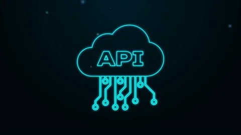 Glowing neon line Cloud api interface icon isolated on black background Stock Footage 139467393