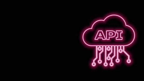 Glowing neon line Cloud api interface icon isolated on black background Stock Footage 140823014
