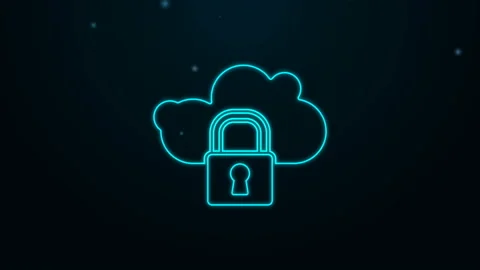 Glowing neon line Cloud computing lock icon isolated on black background Stock Footage 139648309
