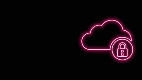 Glowing neon line Cloud computing lock icon isolated on black background Stock Footage 140823463