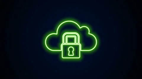 Glowing neon line Cloud computing lock icon isolated on black background Stock Footage 142335798