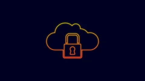 Glowing neon line Cloud computing lock icon isolated on blue background Stock Footage 227268771